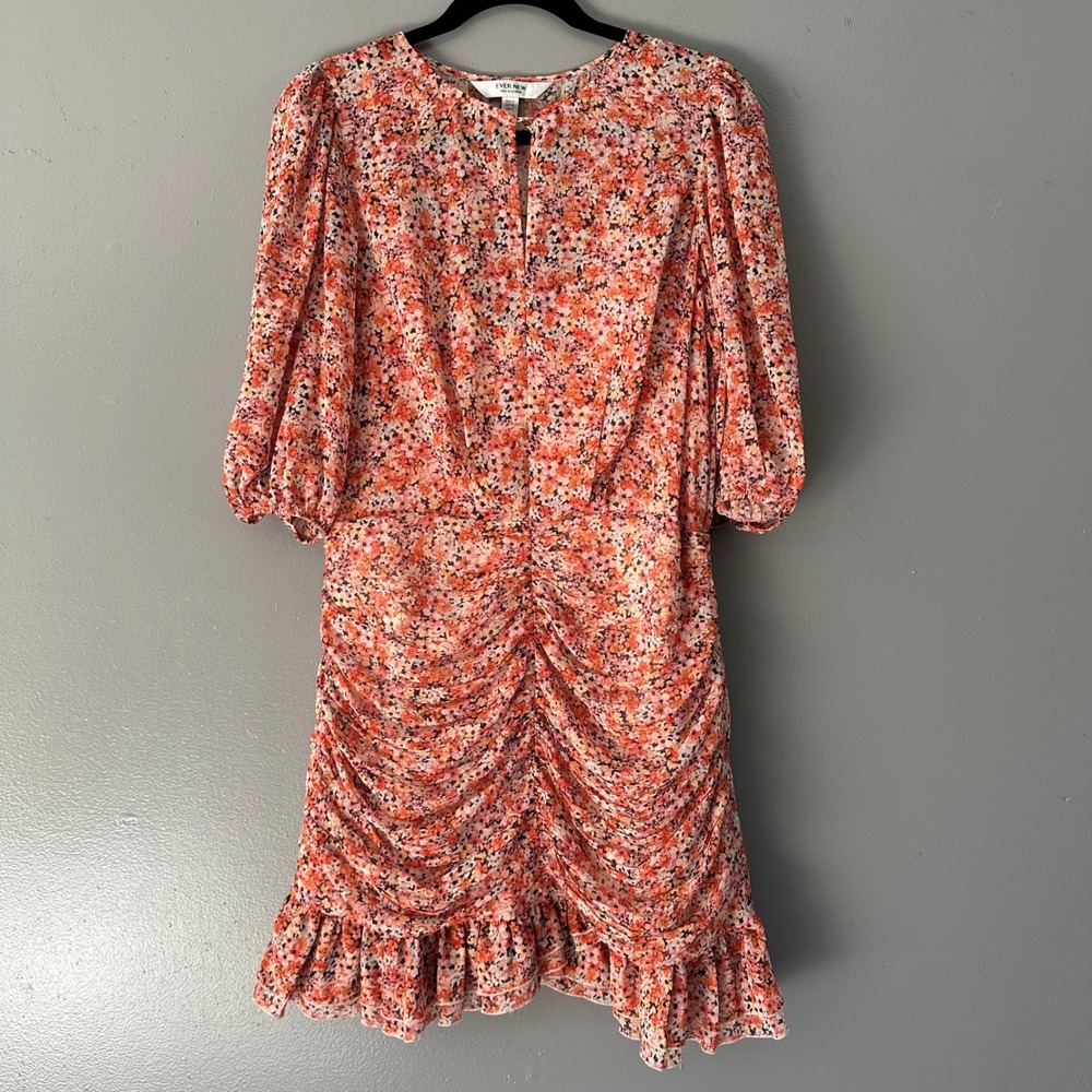 Ever New Melbourne Kylie Ruched Mini Dress Orange Floral SZ‎ 10